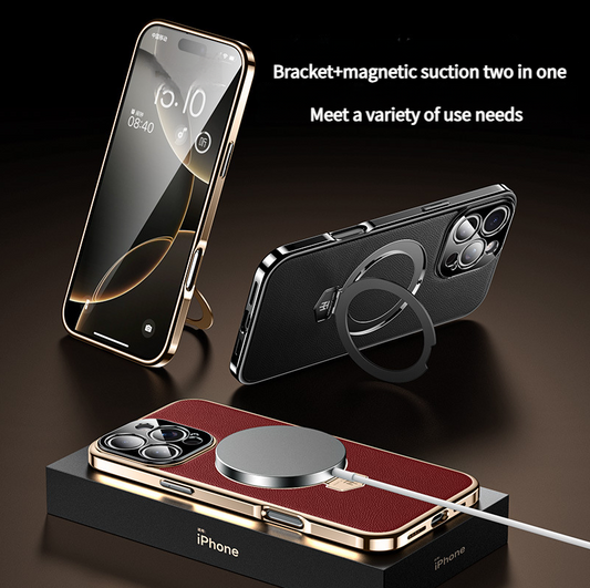 MagSafe Leather TPU Back Cover with Hidden Kickstand iPhone Case