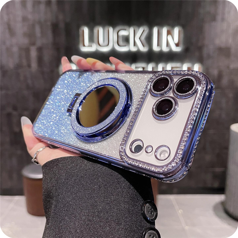 Gradient Diamond Glitter Mirror Stand Case for iPhone Series