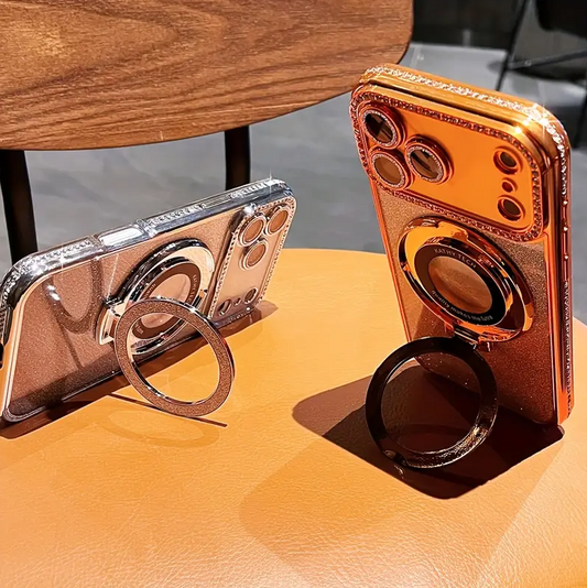 Luxury Bling Glitter Camera Rhinestone Ring Holder Gradient Sequins Plating Phone Case for iPhone